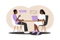 Job interview conversation. African hr manager and job candidate meeting for interview. Vector illustration. Flat Royalty Free Stock Photo