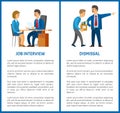 Job Interview and Dismissal Worker, Vector Poster
