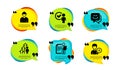 Job interview, Employee result and Verification person icons set. Smile face, Engineer and Add person signs. Vector