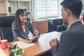 Job Interview with headhunter agent and applicant. Job HR applicants having an interview with Human resource manager jobs