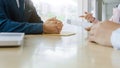 Job interview with human resource manager in office, selective focus Royalty Free Stock Photo