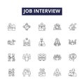 Job interview line vector icons and signs. Job, Preparation, Tips, Resume, Qualifications, Questions, Answer Royalty Free Stock Photo