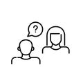 Job interview. Male human resources employee asking female candidate questions. Pixel perfect icon