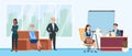 Job interview queue. People in room wait line, cartoon nervous woman man characters. HR or recruitment office, employees Royalty Free Stock Photo