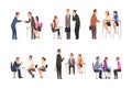 Job Interview and Recruitment with People Meeting and Shaking Hands with Employer Vector Set