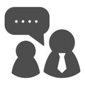 Job interview solid icon. Boss and employee, dialogue with authorities symbol, glyph style pictogram on white background