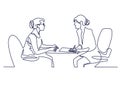 Job interview - vector modern simple one line design composition with recruiter and candidate. Continuous Line Drawing