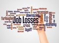 Job losses word cloud and hand with marker concept Royalty Free Stock Photo