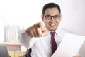 Job Offer Concept, Businessman Pointing Forward While Holding Empty Paper