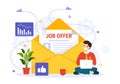 Job offer vector illustration with businessman recruitment search, start career and vacancy at a company in flat cartoon