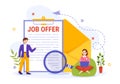 Job offer vector illustration with businessman recruitment search, start career and vacancy at a company in flat cartoon