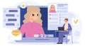 Job online interview, virtual introduction with employee. Digital resume and video communication, career web data