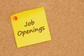 Job Openings message on yellow sticky note on a bulletin board