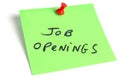 Job openings written on a peace of papier pinned on white background