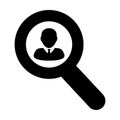 Job opportunity icon vector male user person profile avatar with magnifying glass symbol in flat color glyph pictogram Royalty Free Stock Photo