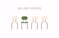 Job recruiting advertisement represented by `WE ARE HIRING` text. Hiring recruitment design poster. Open vacancy design template
