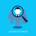 Job recruitment flat symbol with a magnifier looking for new employee or key person