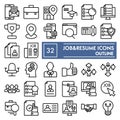 Job and resume line icon set, work symbols collection, vector sketches, logo illustrations, vacancy signs outline