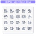 Job resume line icons set. Editable illustrations