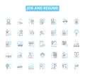 Job and resume linear icons set. Employment, Career, Application, Experience, Qualifications, Credentials, References