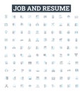 Job and resume vector line icons set. Job, Resume, Employment, Hiring, Interview, Career, Application illustration Royalty Free Stock Photo