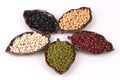 Job's tears, Soy beans, Red beans, black beans, Peanut, pine nut, Almond and green beans. Royalty Free Stock Photo