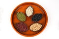 Job's tears, Soy beans, Red beans, black beans, Peanut, pine nut, Almond and green beans . Royalty Free Stock Photo