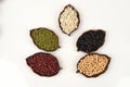 Job's tears, Soy beans, Red beans, black beans, Peanut, pine nut, Almond and green beans . Royalty Free Stock Photo