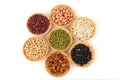 Job's tears, Soy beans, Red beans, black beans, Peanut, pine nut, Almond and green beans . Royalty Free Stock Photo