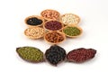 Job's tears, Soy beans, Red beans, black beans, Peanut, pine nut, Almond and green beans . Royalty Free Stock Photo