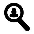 Job search icon vector female user person profile avatar symbol with magnifying glass in flat color glyph pictogram Royalty Free Stock Photo