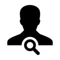 Job search icon vector male user person profile avatar with magnifying glass symbol in flat color glyph pictogram Royalty Free Stock Photo