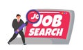 Job search internet recruitment unemployment man with magnifying glass laptop