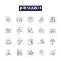Job search line vector icons and signs. Search, Seek, Employment, Hunt, Vacancy, Prospect, Career, Posting outline