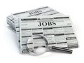Job search. Loupe with jobs classified ad newspapers isolated