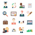 Job search set office human resourses recruitment employment work meeting manager vector icons of labor Royalty Free Stock Photo