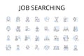 Job searching line icons collection. Career hunting, Employment seeking, Work exploring, Position finding, Occupation Royalty Free Stock Photo