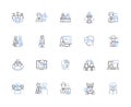 Job searching outline icons collection. Job hunting, Recruiting, Applying, Interviewing, Networking, Contracting