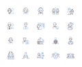 Job searching outline icons collection. Job hunting, Recruiting, Applying, Interviewing, Networking, Contracting