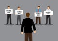 Job Seekers Holding Placard Says Hire Me to Employer Cartoon Vector Illustration