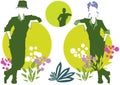 Gardener Couple, flowers Grass, Cartoon