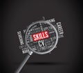 Job skills word background magnifying glass Royalty Free Stock Photo