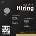 Job vacancy modern luxury template. We are hiring, job vacancy social media content with qr code concept