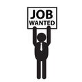 Job wanted icon on white background. human require work by holding a label sign. job searches symbol. unemployment logo. flat