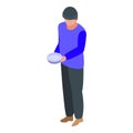 Jobless man need food icon, isometric style