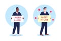 Jobless people with cardboard signs flat concept vector illustration set Royalty Free Stock Photo