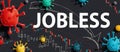 Jobless theme with viruses and stock price charts