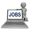 Jobs On Laptop Shows Profession Employment Or Hiring Online