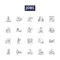 Jobs line vector icons and signs. Occupations, Employment, Career, Livelihood, Vocation, Posts, Positions, Opportunities