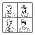 Jobs and professions avatar in black and white Royalty Free Stock Photo